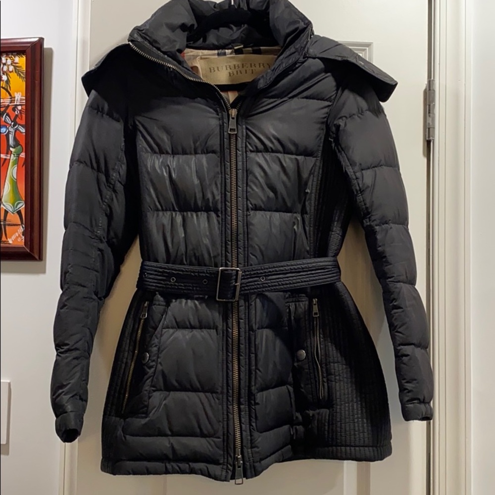 Black burberry Brit down puffy coat size small